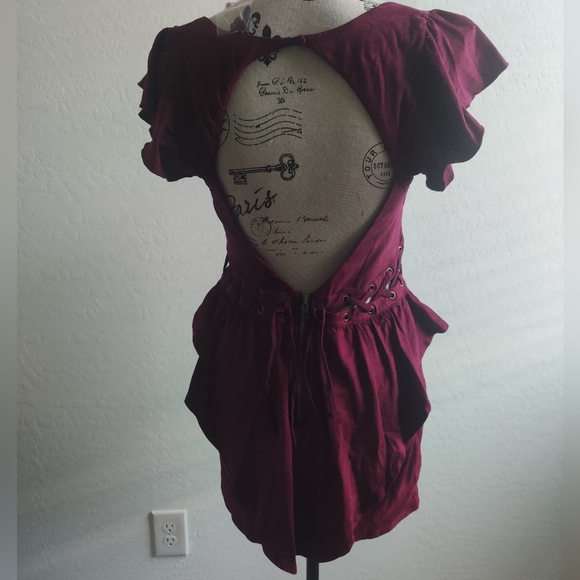 🆕 Ladakh burgundy Renaissance medieval cosplay peplum open back midi dress (M) - Picture 6 of 8